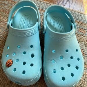 Size 3 CROCS Kids Light Blue Clogs with Basketball Charm(can be removed)